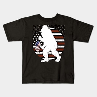 Bigfoot American Flag 4th Of july Retro Kids T-Shirt